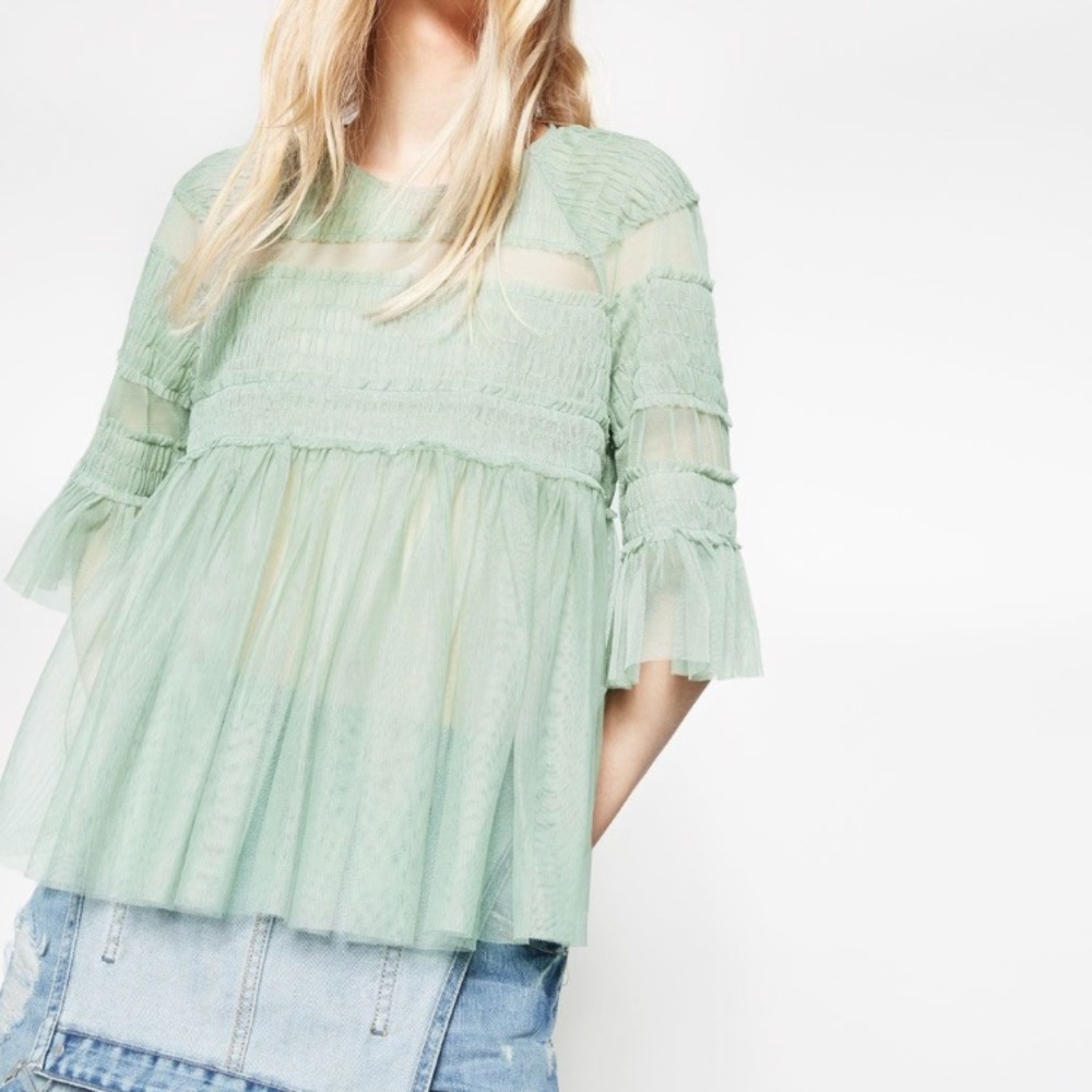 Mint Tulle Smocked Top by Zara